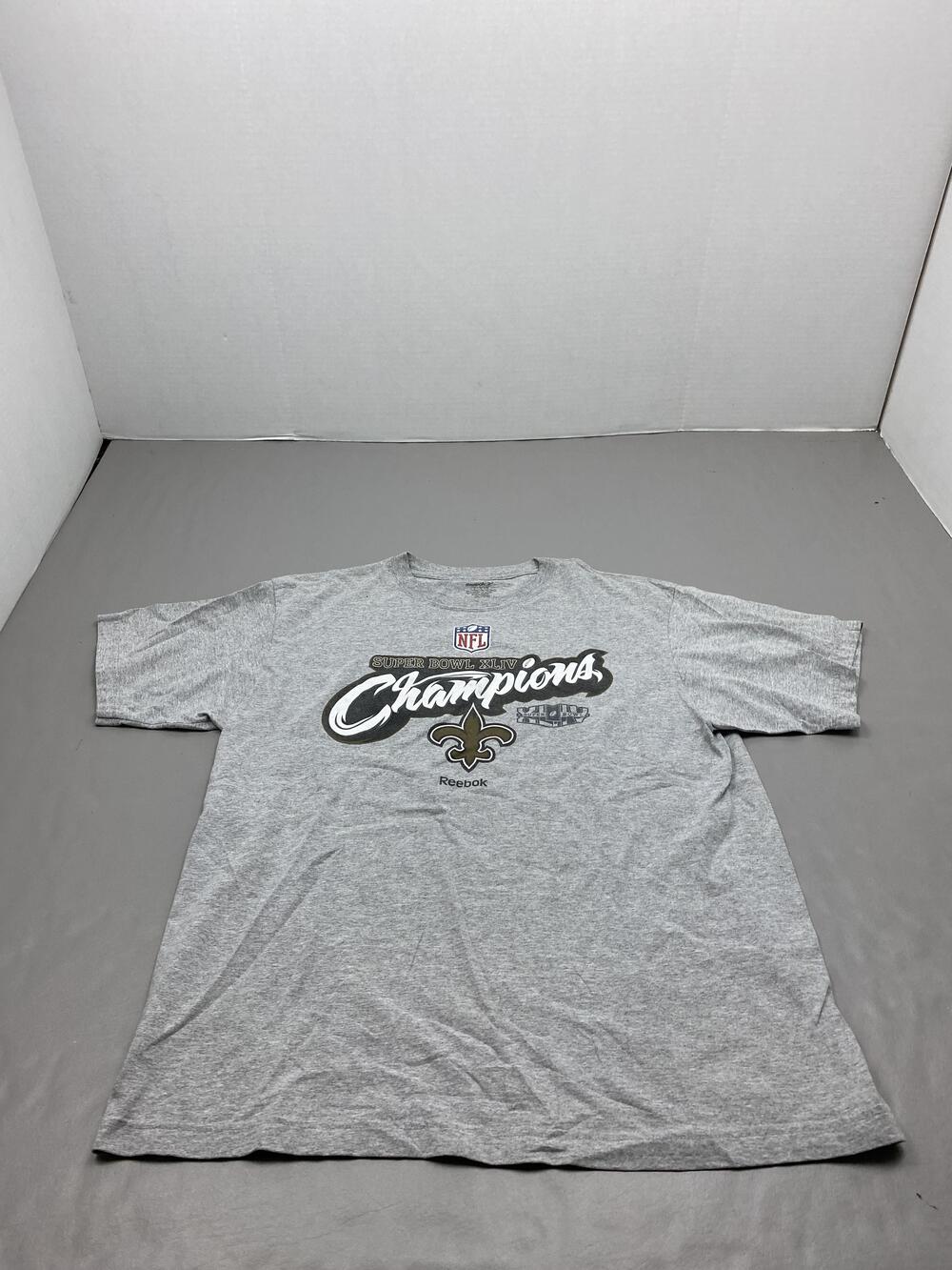 New Orleans Saints Shirt Mens L Gray Reebok NFL Super Bowl XLIV Champions